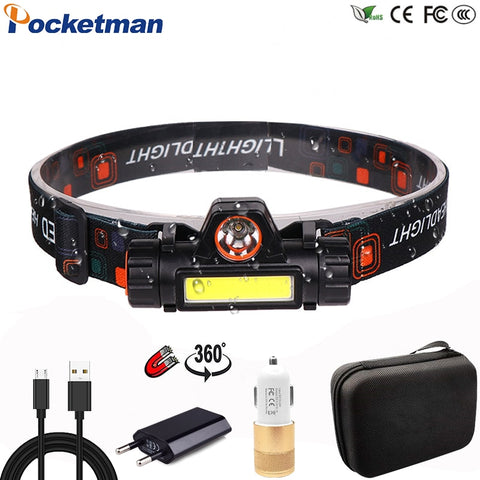 Portable mini Powerful LED Headlamp XPE+COB USB Rechargeable Headlight Built-in Battery Waterproof Head Torch Head Lamp